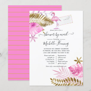 Invitation Baby Shower Fille Flamant Rose et Or par courrier