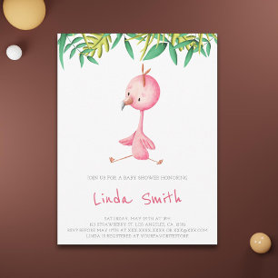 Invitation Baby Shower Fille Flamant Tropical Simple