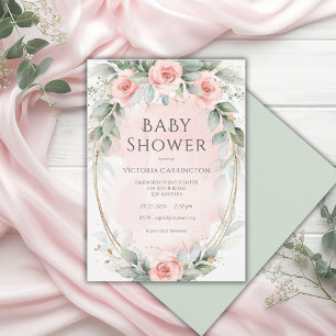 Invitation Baby Shower Fille Fleur Aquarelle Rose