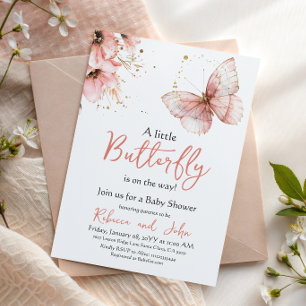 Invitation Baby Shower Fille Fleur de Sauvage Papillon Bohème