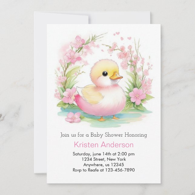 Invitation Baby shower Fille Fleur Rose Whimsical (Devant)