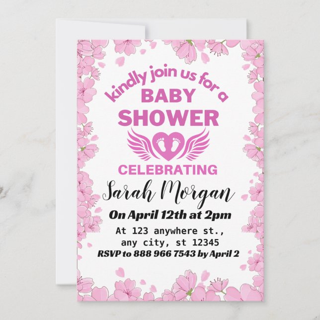 Invitation Baby shower Fille Fleurs Printemps (Devant)