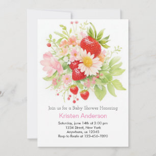 Invitation Baby shower Fille fraise aquarelle