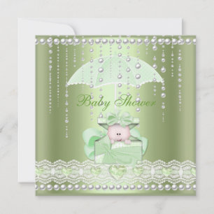 Invitation Baby Shower Fille Garçon Bébé Menthe Parapluie Per