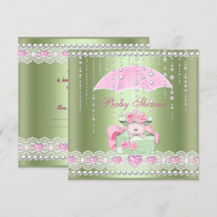 Invitation Baby shower fille garçon bébé rose menthe paraplui