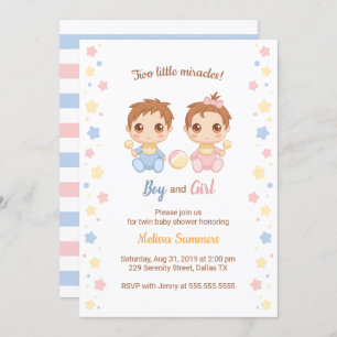 Invitation Baby shower fille garçon jumeaux