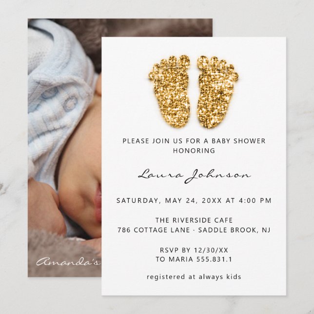 Invitation Baby shower fille garçon pieds Parties scintillant (Devant / Derrière)