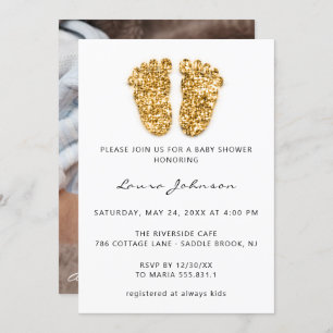 Invitation Baby shower fille garçon pieds Parties scintillant
