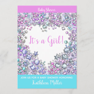 INVITATION Baby shower Fille Gemstone Texte pers
