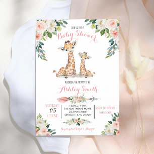 Invitation Baby Shower Fille Girafe Safari Rose