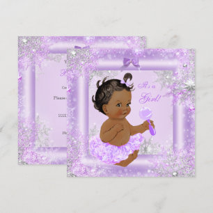 Invitation Baby Shower Fille Hiver Lavande Flocon de Neige Et