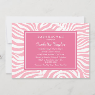 Invitation Baby Shower Fille Imprimé Zèbre Rose Chic