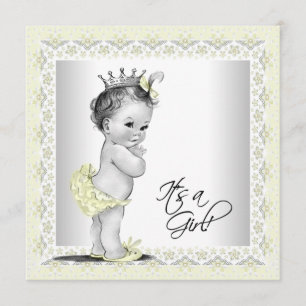 Invitation Baby Shower Fille Jaune et Gris