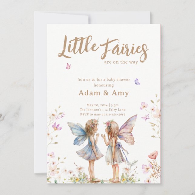 Invitation Baby shower fille jumelle Little Fairie (Devant)