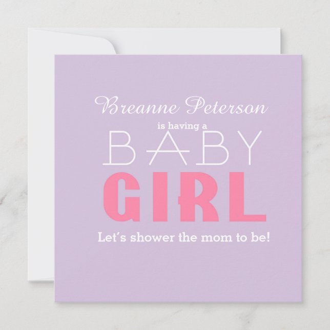 Invitation Baby shower Fille Lavande rose classique moderne l (Devant)