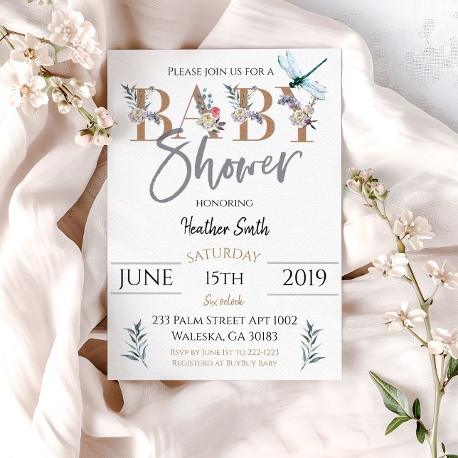 Invitation Baby shower Fille libellule (Créateur téléchargé)