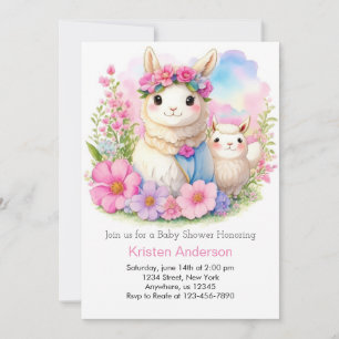 Invitation Baby shower fille Llama Whimsical