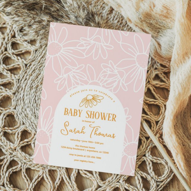 Invitation Baby shower fille marguerite rose (Créateur téléchargé)