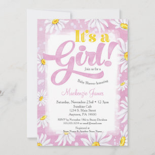 Invitation Baby shower fille marguerite rose jaune