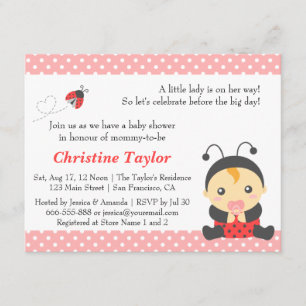Invitation Baby Shower Fille Mignonne Coccinelle Points Roses