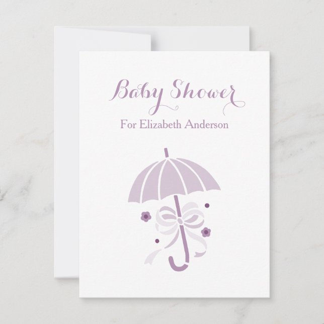 Invitation Baby shower Fille Mignonne Parapluie Violet Avec B (Devant)