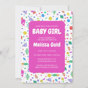 Invitation BABY SHOWER FILLE mignonne Space Rockets Motif PER