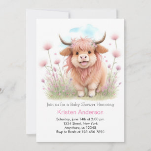 Invitation Baby Shower Fille Mignonne Vache des Highlands