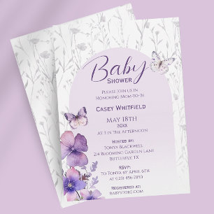 Invitation Baby Shower Fille Moderne Bohème Papillon