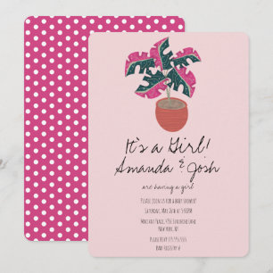 Invitation Baby Shower Fille Monstera Tropical Poi