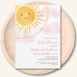 Invitation Baby Shower Fille Nuages Ensoleillés