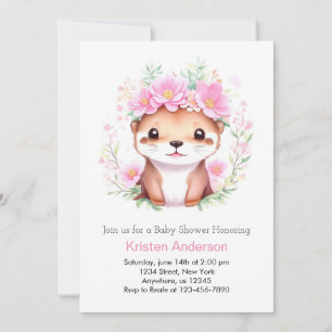 Invitation Baby shower Fille Otter Rose Cute