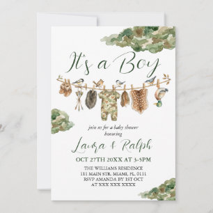 Invitation Baby-Shower Fille ou Garçon Chasse 