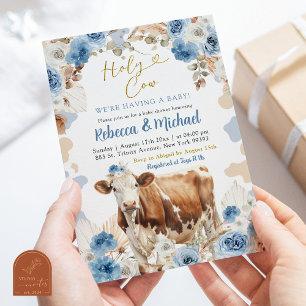 Invitation Baby Shower Fille ou Garçon Ferme Bohème Bleu