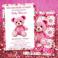 Baby Shower Fille Ourson Au Crochet Rose