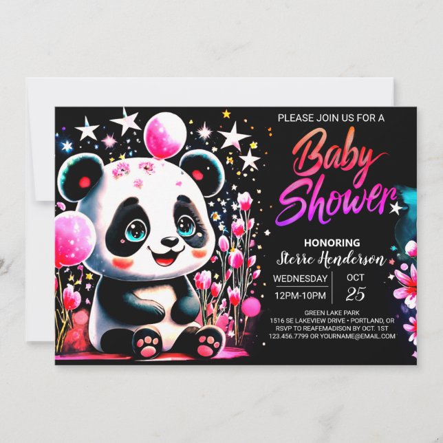 Invitation Baby shower fille Panda Bliss en bambou enchanté (Devant)