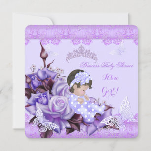 Invitation Baby shower Fille papillon Lilac Brown Haired Baby