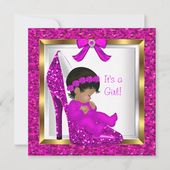 Invitation Baby shower fille Parties scintillant rose bébé en (Devant)