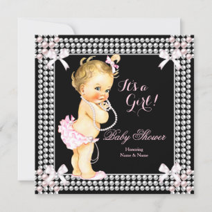 Invitation Baby shower fille perles roses Black Blonde