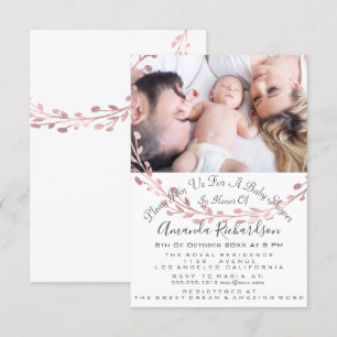 Invitation Baby shower fille photo Rose blanche couronne