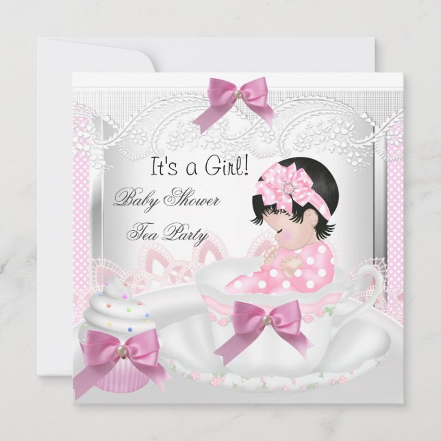 Invitation Baby shower Fille Pink Baby Teacup Cupcake 35 (Devant)