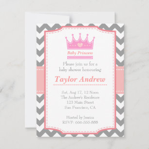 Invitation Baby shower Fille - Princesse Bébée à couronne ros