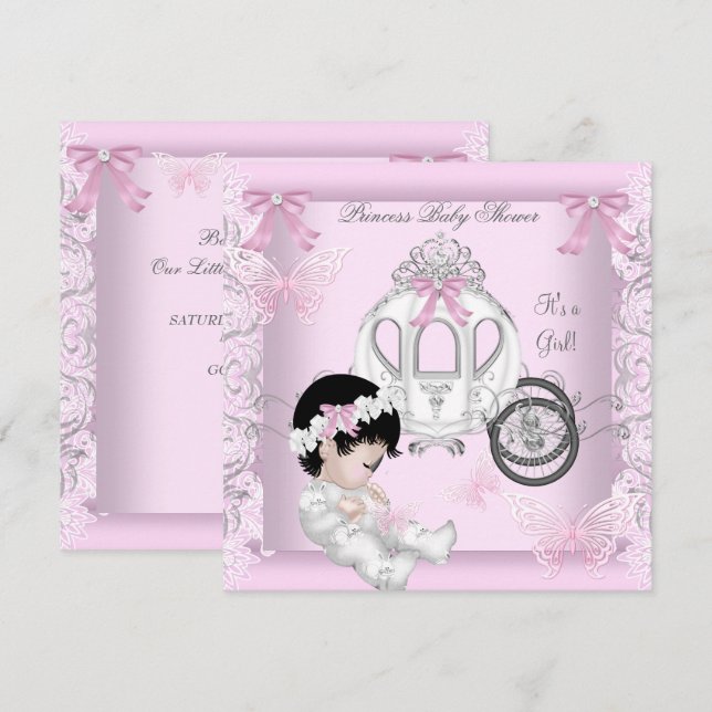 Invitation Baby shower fille Princesse Carriage Papillon (Devant / Derrière)