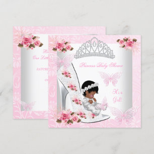 Invitation Baby shower fille princesse papillon Chaussure ros