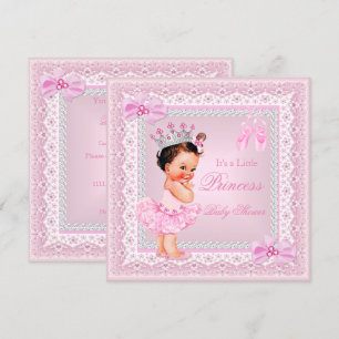 Invitation Baby Shower Fille Princesse Rose Ballerine Brune