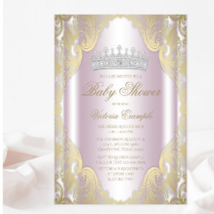 Invitation Baby Shower Fille Princesse Rose Pâle Or