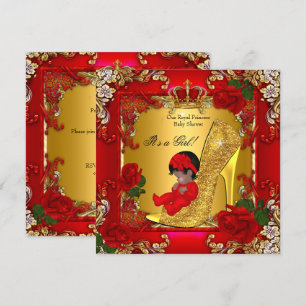 Invitation Baby Shower Fille Princesse Talon Haut Rose Rouge 