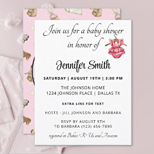 Invitation Baby shower fille robe Vintage rose mignonne