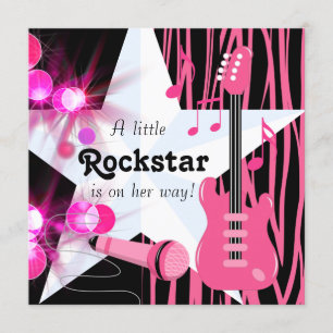 Invitation Baby Shower Fille Rockstar Zèbre Rose Chaud