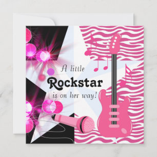 Invitation Baby Shower Fille Rockstar Zèbre Rose Chaud
