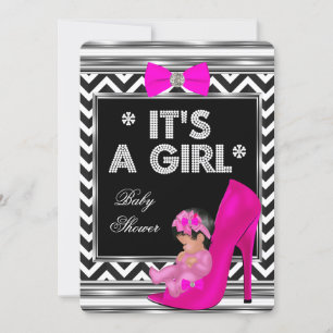 Invitation Baby shower fille rose bébé Chaussure Chevron